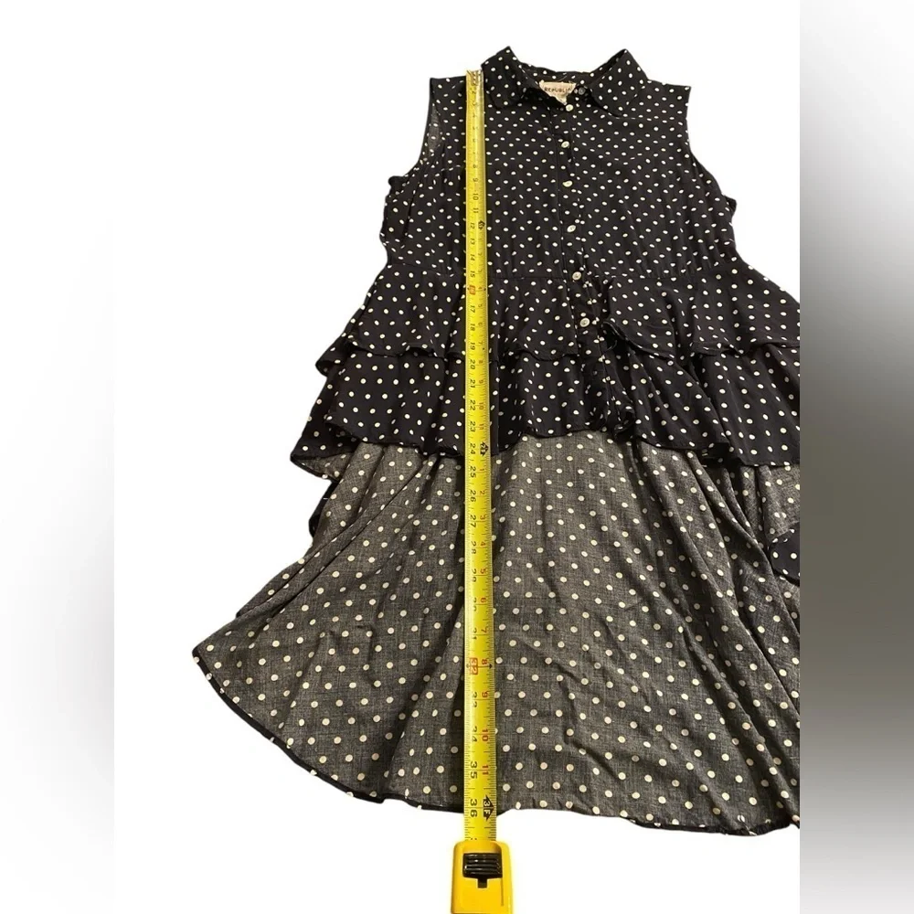 For the Republic Polka Dot Sleeveless Ruffle High Low Top Size M 100% Rayon - Picture 12 of 12